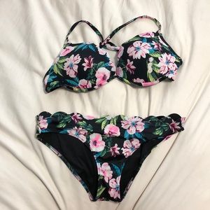 black flower print swimsuit
